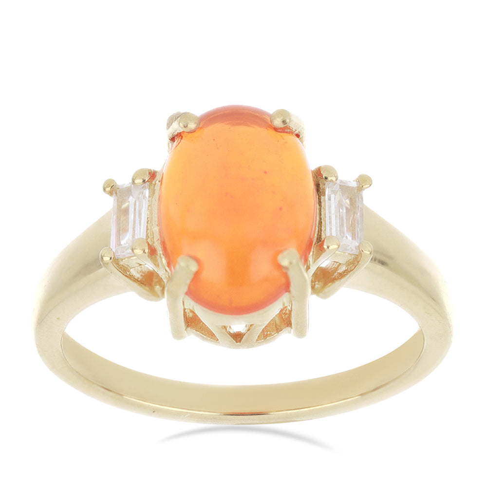 Pozlacené Stříbro 925/1000 - Prsten s Oranžovým Opálem z Lega Dembi a Bílým Zirkonem - Karátové číslo: 2.13. přibližná hmotnost: 3.68 gramů 2 