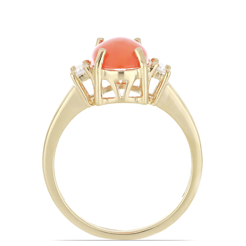 Pozlacené Stříbro 925/1000 - Prsten s Oranžovým Opálem z Lega Dembi a Bílým Zirkonem - Karátové číslo: 2.13. přibližná hmotnost: 3.68 gramů 3 