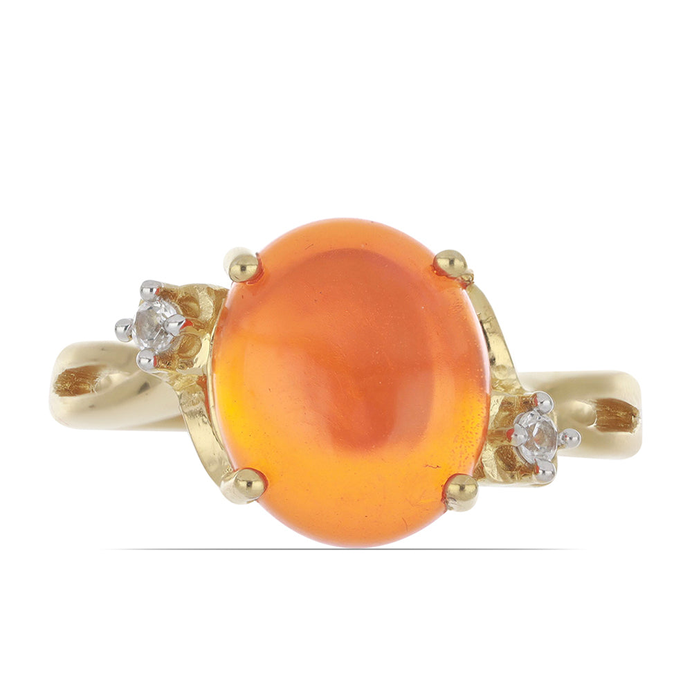 Pozlacené Stříbro 925/1000 - Prsten s Oranžovým Opálem z Lega Dembi a Bílým Topazem - Karátové číslo: 2.58. přibližná hmotnost: 3.84 gramů 1 