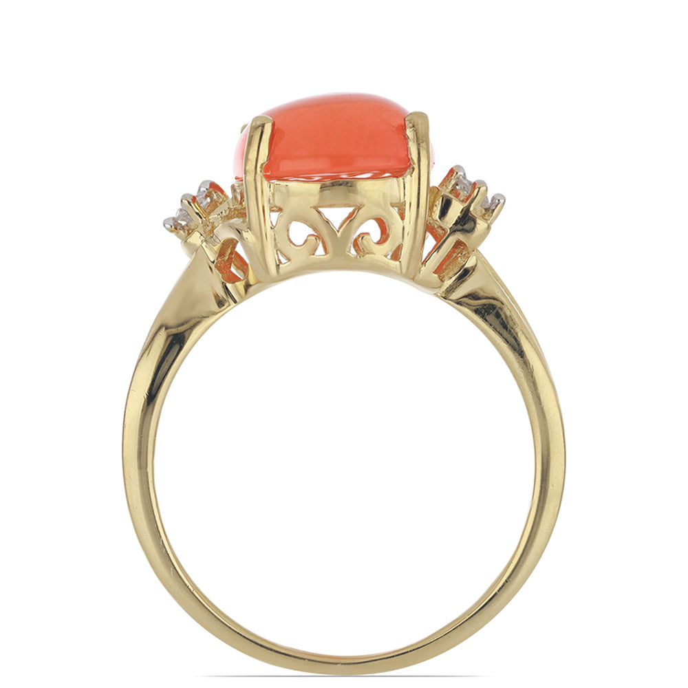 Pozlacené Stříbro 925/1000 - Prsten s Oranžovým Opálem z Lega Dembi a Bílým Topazem - Karátové číslo: 2.58. přibližná hmotnost: 3.84 gramů