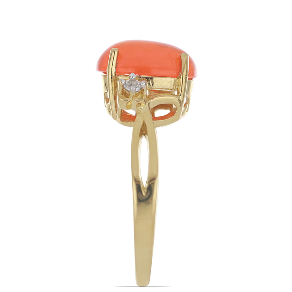 Pozlacené Stříbro 925/1000 - Prsten s Oranžovým Opálem z Lega Dembi a Bílým Topazem - Karátové číslo: 2.58. přibližná hmotnost: 3.84 gramů 4 