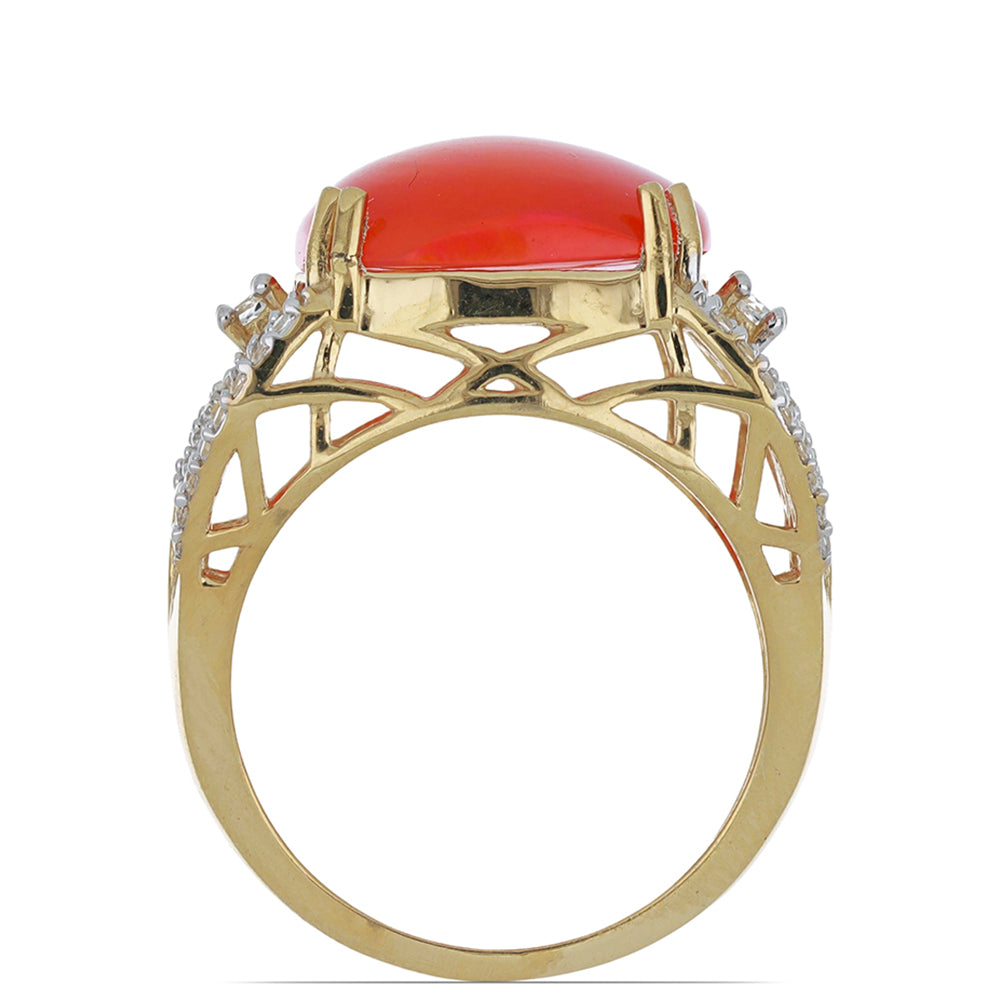 Pozlacené Stříbro 925/1000 - Prsten s Oranžovým Opálem z Lega Dembi a Bílým Topazem - Karátové číslo: 6.28. přibližná hmotnost: 4.9 gramů