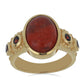 Pozlacený Stříbrný Prsten s Červeným Houbovým Korálem a Bartonským Granátem