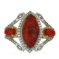 Pozlacený Stříbrný Prsten s Červeným Houbovým Korálem a Bílým Topazem