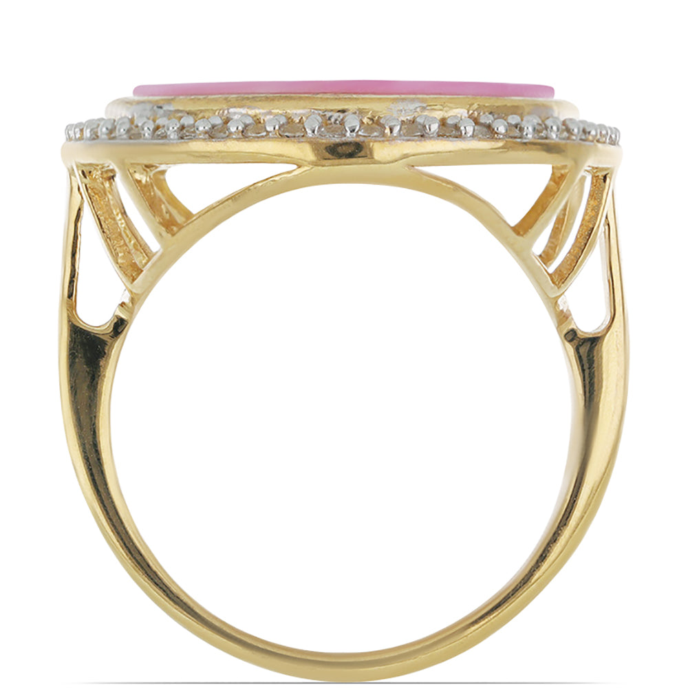 Pozlacené Stříbro 925/1000 - Prsten s Růžovou Perlou a Bílým Topazem - Karátové číslo: 12.23. přibližná hmotnost: 9.64 gramů 2 