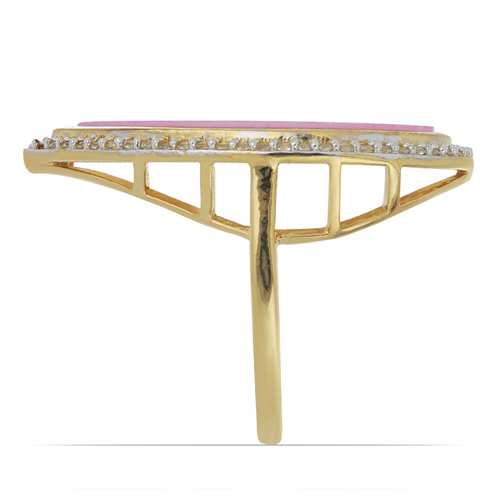 Pozlacené Stříbro 925/1000 - Prsten s Růžovou Perlou a Bílým Topazem - Karátové číslo: 12.23. přibližná hmotnost: 9.64 gramů 4 