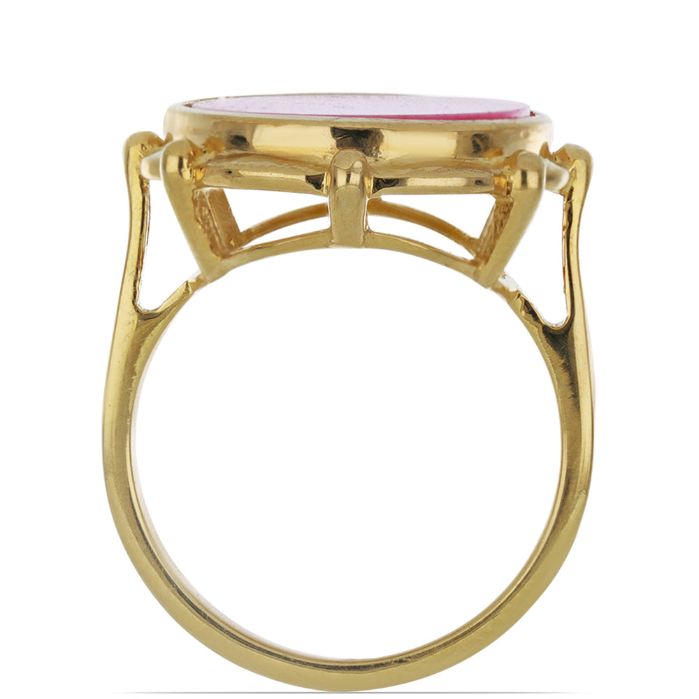 Pozlacené stříbro 925/1000 Prsten s Růžovou Perlou - Karátové číslo: 7.6. přibližná hmotnost: 6.41 gramů