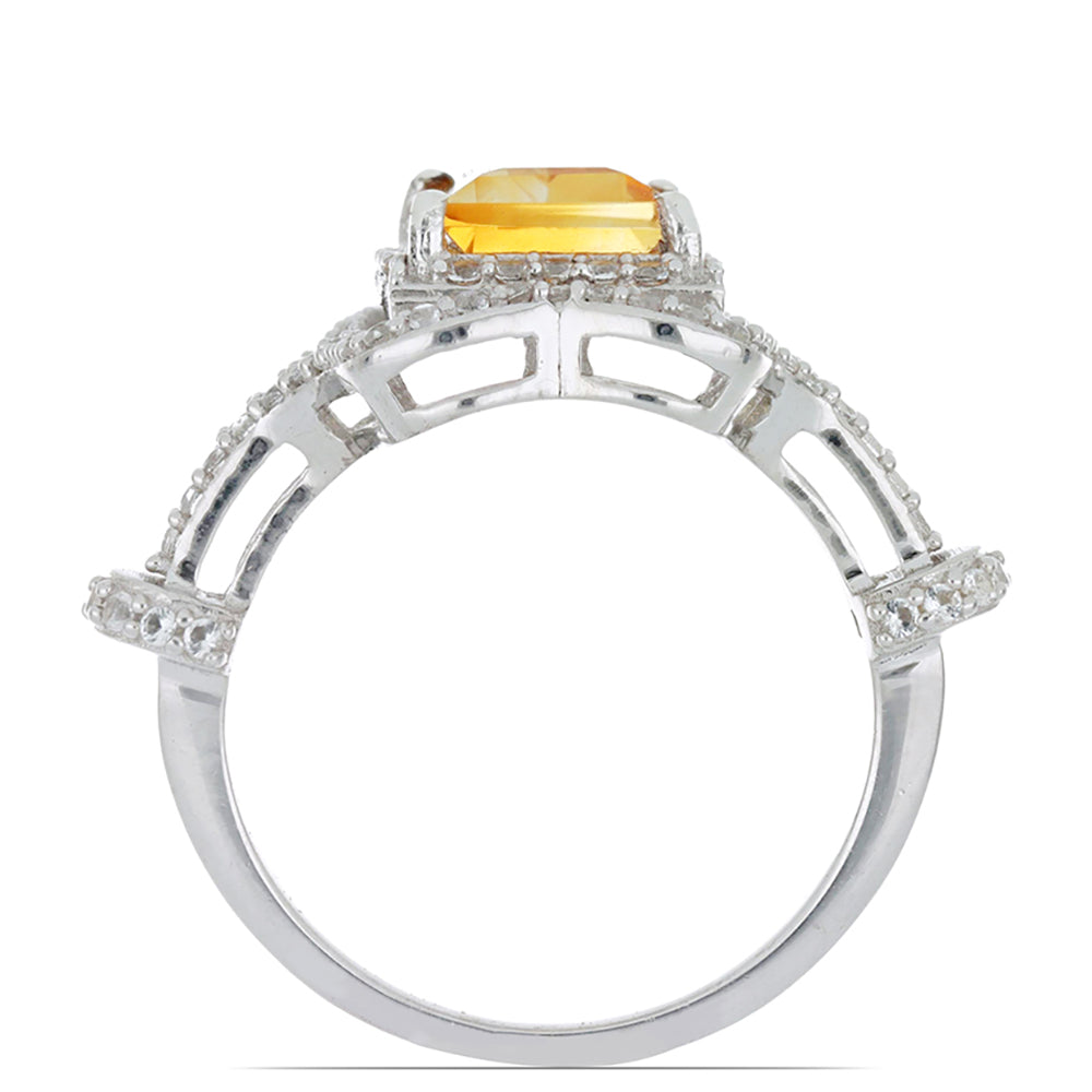 Stříbro 925/1000 - Prsten s Uralským Citrínem a Bílým Topazem - Karátové číslo: 4.83. přibližná hmotnost: 6.62 gramů