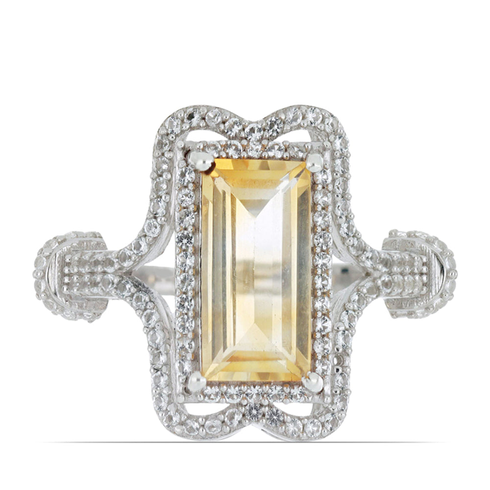 Stříbro 925/1000 - Prsten s Uralským Citrínem a Bílým Topazem - Karátové číslo: 4.83. přibližná hmotnost: 6.62 gramů 4 