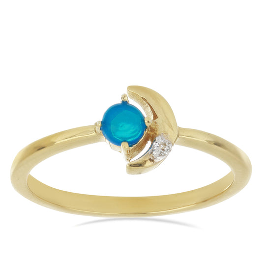 Pozlacený Stříbrný Prsten s Modrým Etiopským Opálem z Lega Dembi a Bílým Topazem