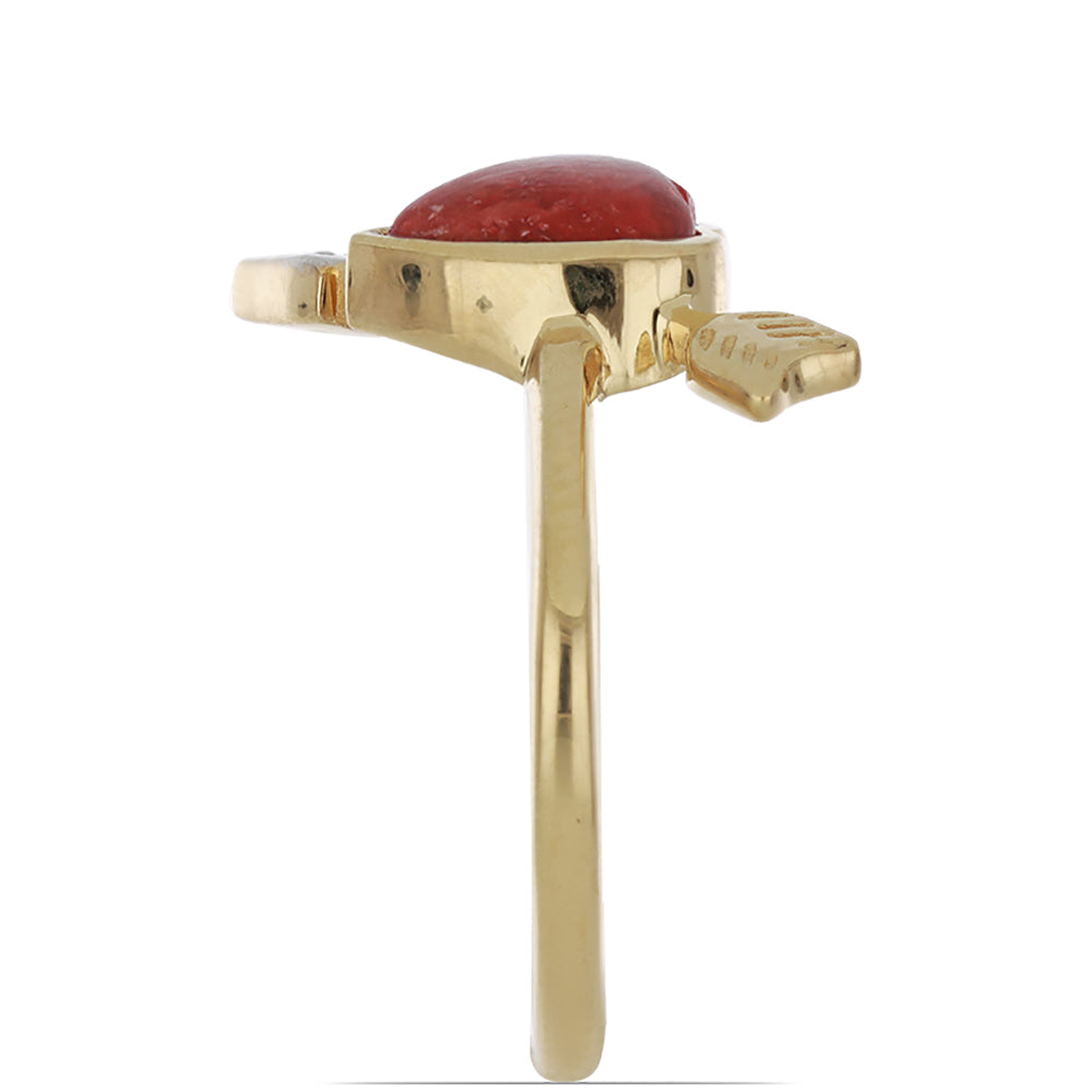 Pozlacené Stříbro 925/1000 - Prsten s Červeným Houbovým Korálem a Bílým Topazem - Karátové číslo: 1.44. přibližná hmotnost: 3.01 gramů 4 