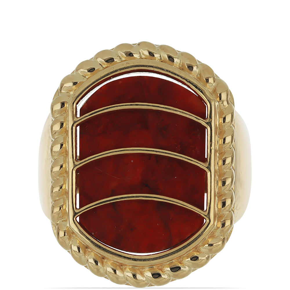 Pozlacené Stříbro 925/1000 - Prsten s Červeným Houbovým Korálem - Karátové číslo: 8. přibližná hmotnost: 11.73 gramů 1 