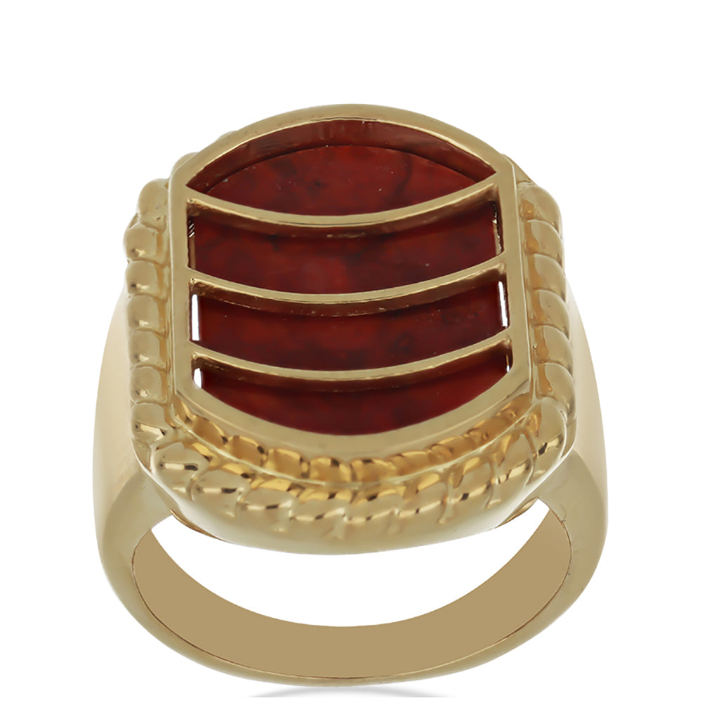 Pozlacené Stříbro 925/1000 - Prsten s Červeným Houbovým Korálem - Karátové číslo: 8. přibližná hmotnost: 11.73 gramů 2 