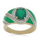 Pozlacený Stříbrný Prsten se Zeleným Achátem a Bílým Topazem
