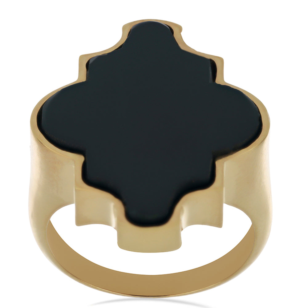 Pozlacený Stříbrný Prsten s Černým Suwarským Onyxem