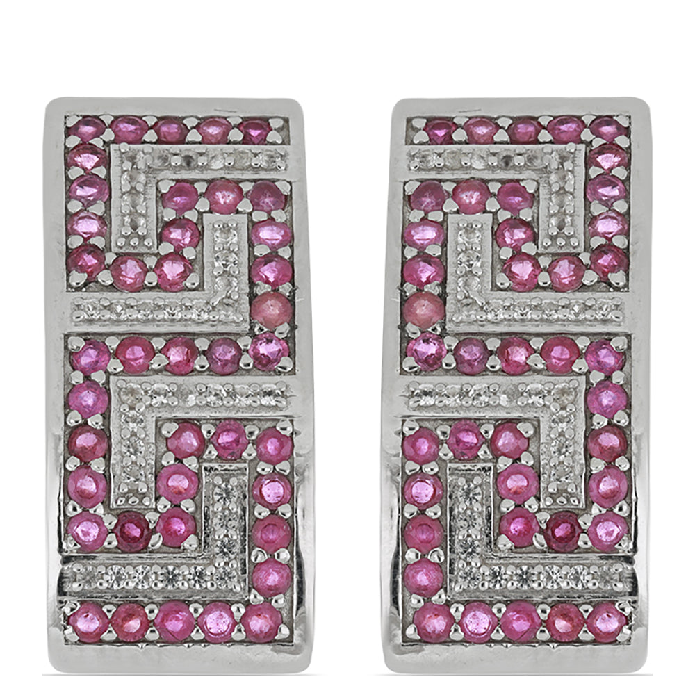 Stříbro 925/1000 - Náušnice s Madagaskarským Rubínem a Bílým Topazem - Karátové číslo: 4.98. přibližná hmotnost: 13.52 gramů 1 