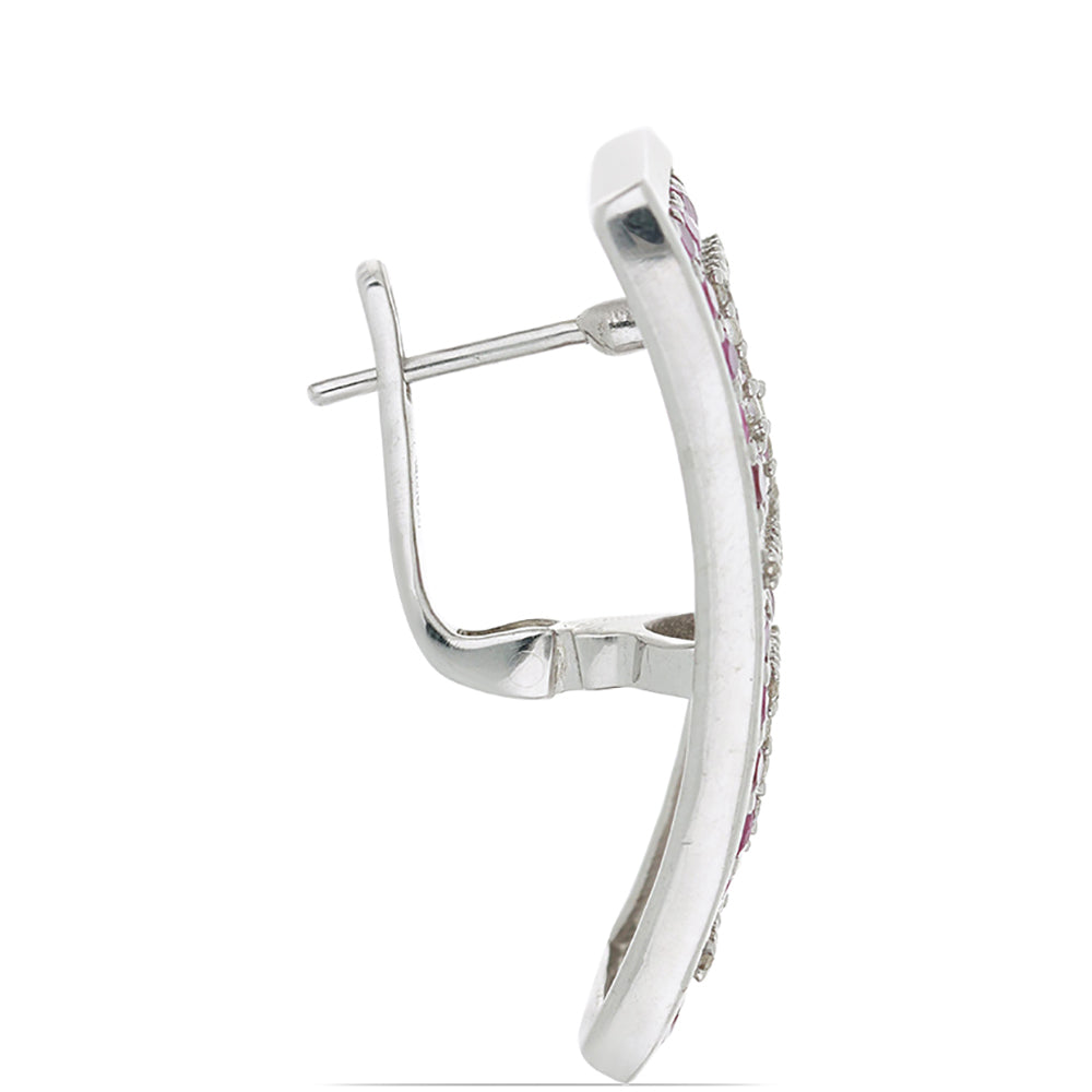 Stříbro 925/1000 - Náušnice s Madagaskarským Rubínem a Bílým Topazem - Karátové číslo: 4.98. přibližná hmotnost: 13.52 gramů 2 