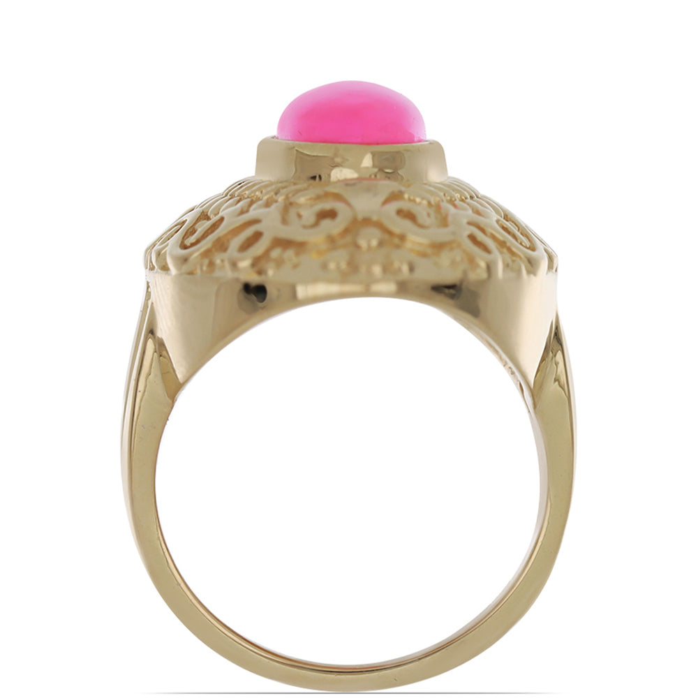 Pozlacené Stříbro 925/1000 - Prsten s Etiopským Růžovým Opálem z Lega Dembi - Karátové číslo: 1.89. přibližná hmotnost: 10.52 gramů