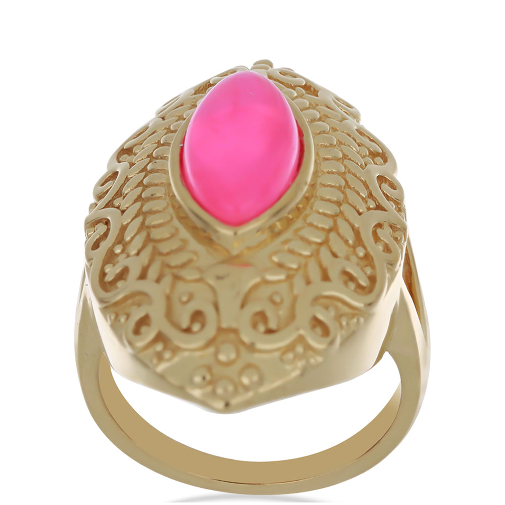 Pozlacené Stříbro 925/1000 - Prsten s Etiopským Růžovým Opálem z Lega Dembi - Karátové číslo: 1.89. přibližná hmotnost: 10.52 gramů