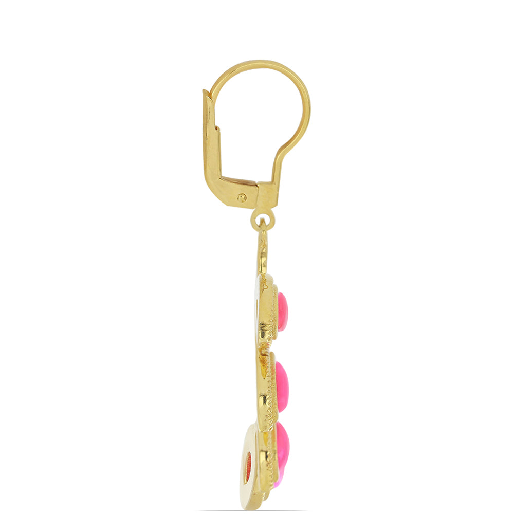 Pozlacené Stříbro 925/1000 - Náušnice s Etiopským Růžovým Opálem z Lega Dembi - Karátové číslo: 2.64. přibližná hmotnost: 10.14 gramů