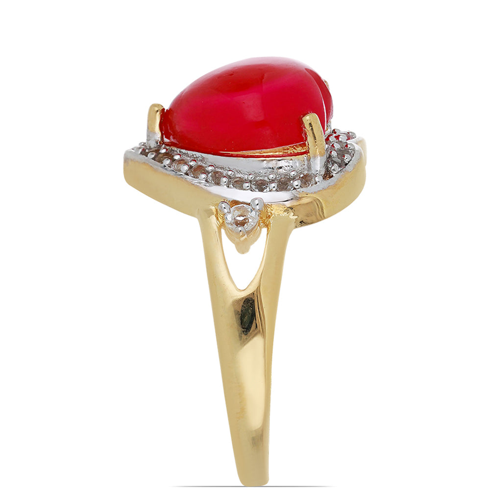 Pozlacený Stříbrný Prsten s Růžovým Onyxem a Bílým Topazem
