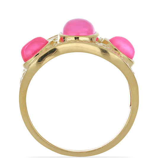 Pozlacený Stříbrný Prsten s Růžovým Opálem z Lega Dembi