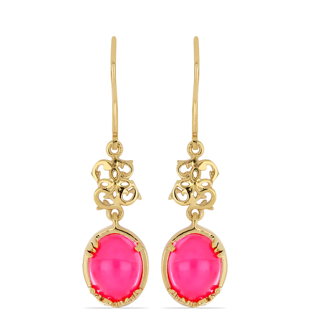 Pozlacené Stříbro 925/1000 - Náušnice s Etiopským Růžovým Opálem z Lega Dembi - Karátové číslo: 2.96. přibližná hmotnost: 4.43 gramů