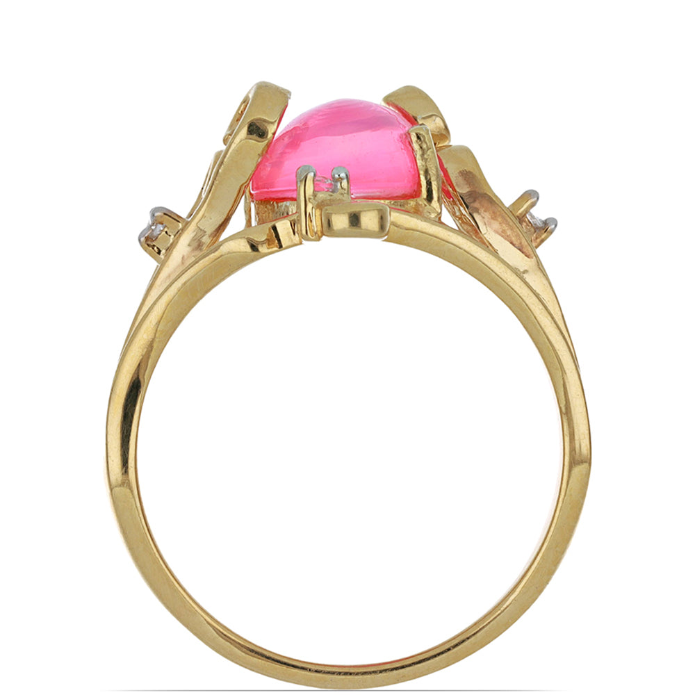 Pozlacené Stříbro 925/1000 - Prsten s Etiopským Růžovým Opálem z Lega Dembi a Bílým Topazem - Karátové číslo: 1.57. přibližná hmotnost: 5.04 gramů 2 