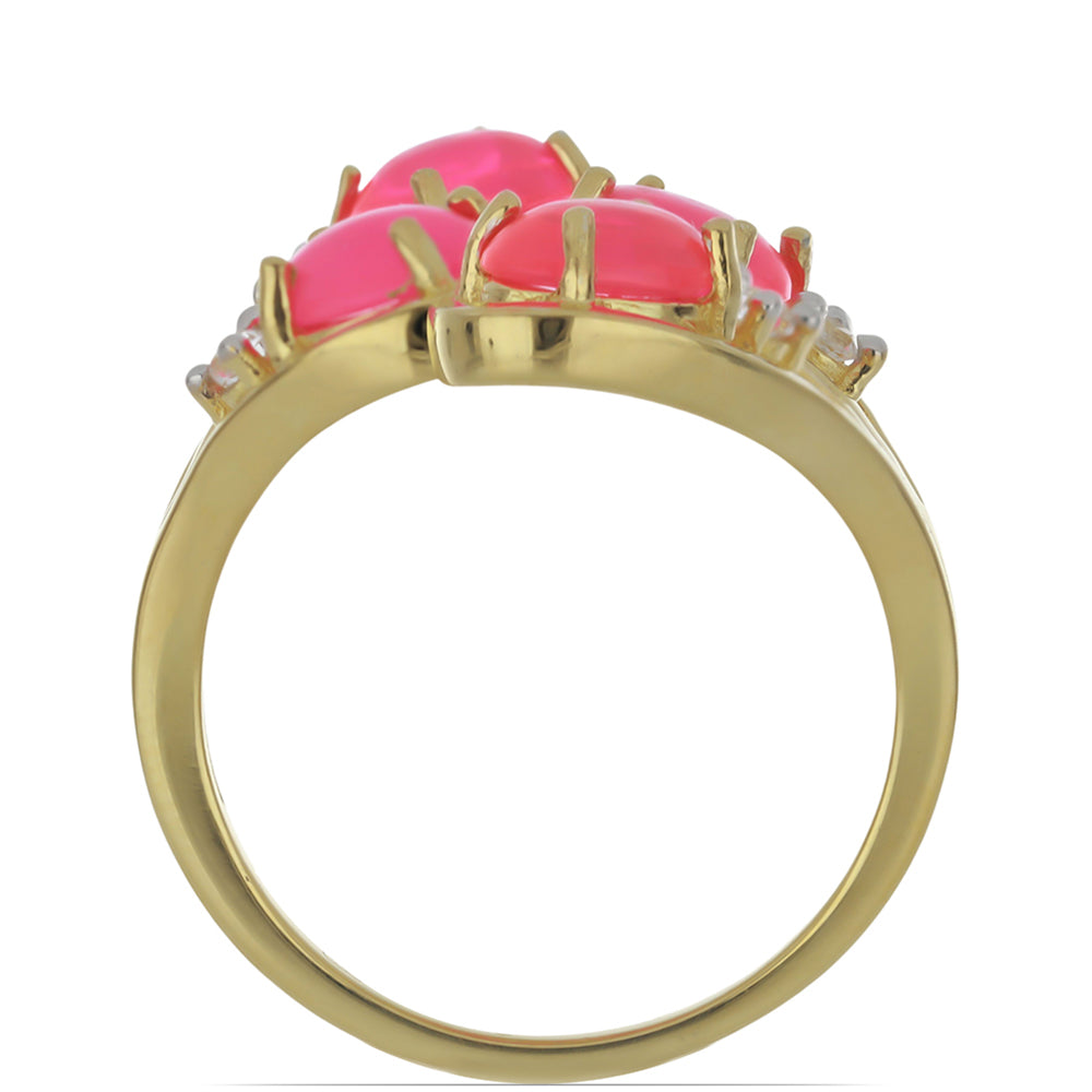 Pozlacený Stříbrný Prsten s Růžovým Opálem z Lega Dembi a Bílým Topazem