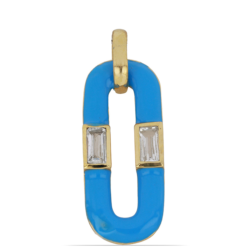 Pozlacené Stříbro 925/1000 - Přívěsek se Smaltem a Bílým Topazem - Karátové číslo: 0.83. přibližná hmotnost: 4.05 gramů