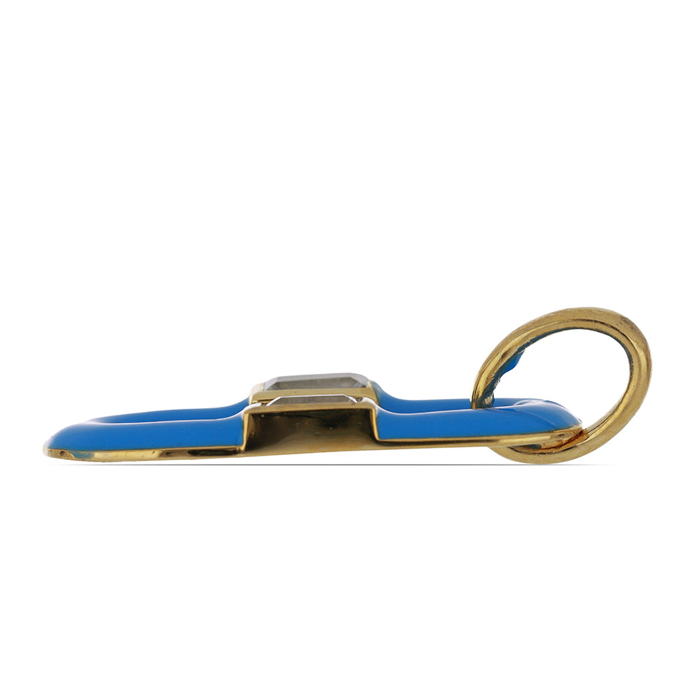 Pozlacené Stříbro 925/1000 - Přívěsek se Smaltem a Bílým Topazem - Karátové číslo: 0.83. přibližná hmotnost: 4.05 gramů 2 