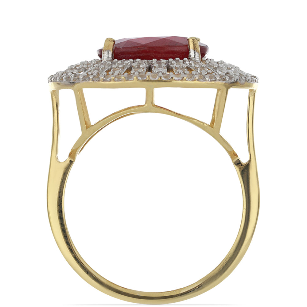 Pozlacené Stříbro 925/1000 - Prsten s Madagaskarským Rubínem a Bílým Topazem - Karátové číslo: 7.46. přibližná hmotnost: 5.68 gramů 2 