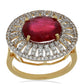 Pozlacené Stříbro 925/1000 - Prsten s Madagaskarským Rubínem a Bílým Topazem - Karátové číslo: 7.46. přibližná hmotnost: 5.68 gramů