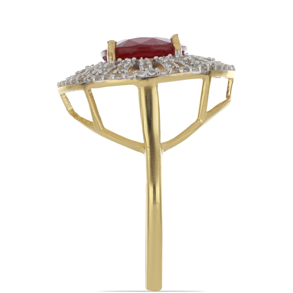 Pozlacené Stříbro 925/1000 - Prsten s Madagaskarským Rubínem a Bílým Topazem - Karátové číslo: 7.46. přibližná hmotnost: 5.68 gramů 4 