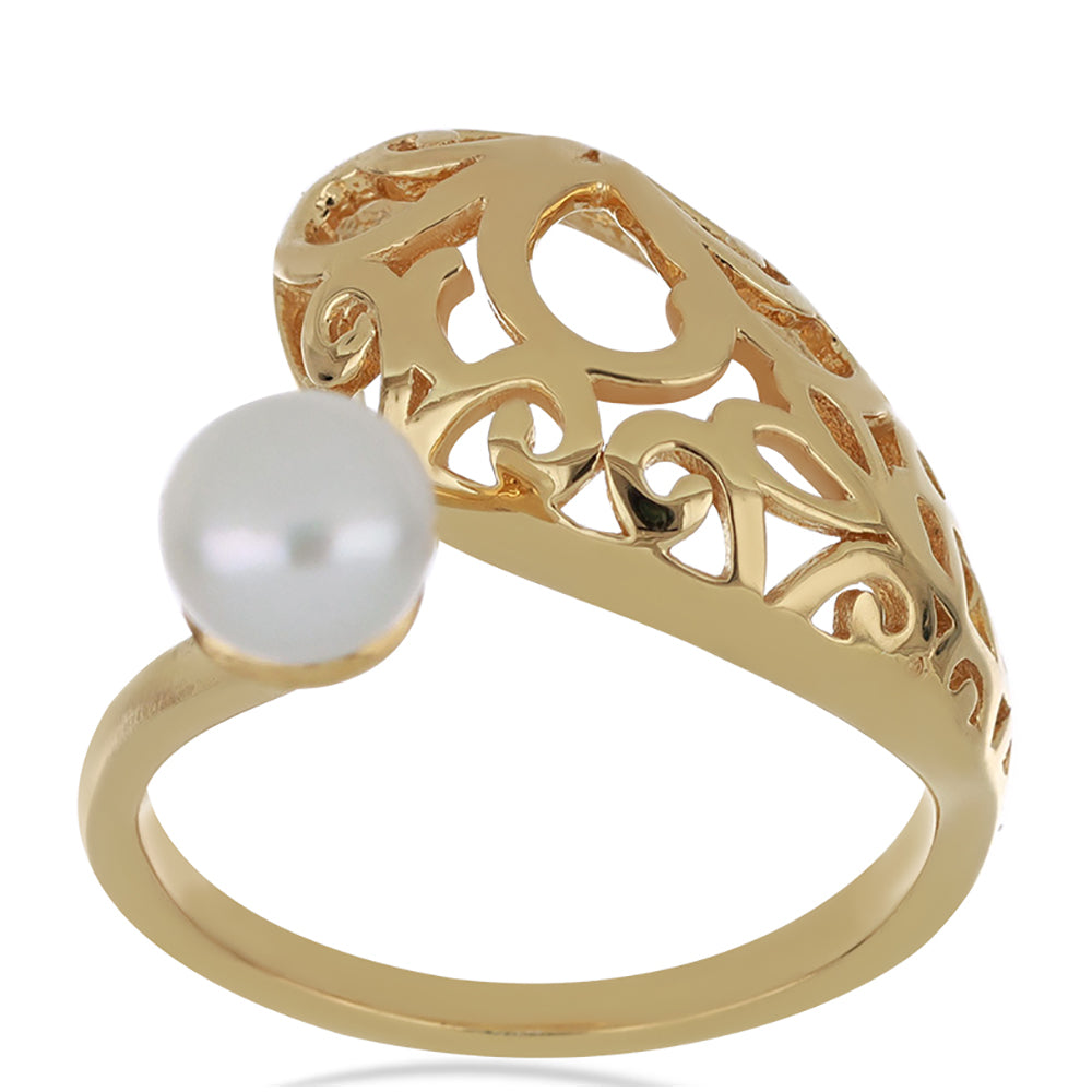Pozlacený Stříbrný Prsten s Bílou Sladkovodní Perlou