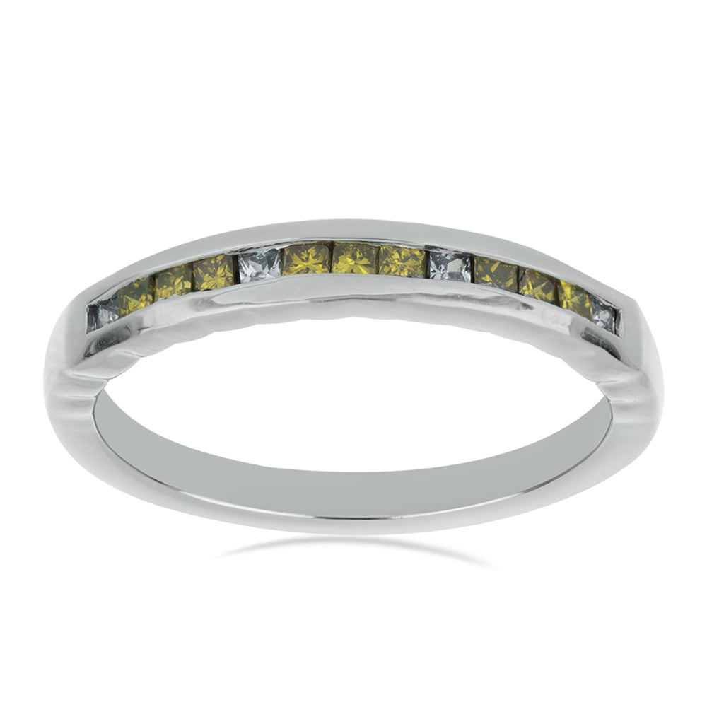 Stříbrný Prsten se Žlutým Diamantem a Bílým Zirkonem