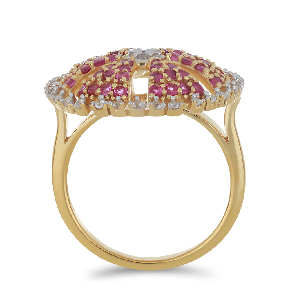 Pozlacené Stříbro 925/1000 - Prsten s Madagaskarským Rubínem a Bílým Topazem - Karátové číslo: 1.62. přibližná hmotnost: 5.5 gramů 2 