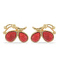 Pozlacené Stříbro 925/1000 - Náušnice s Červeným Houbovým Korálem - Karátové číslo: 3.51. přibližná hmotnost: 5.21 gramů