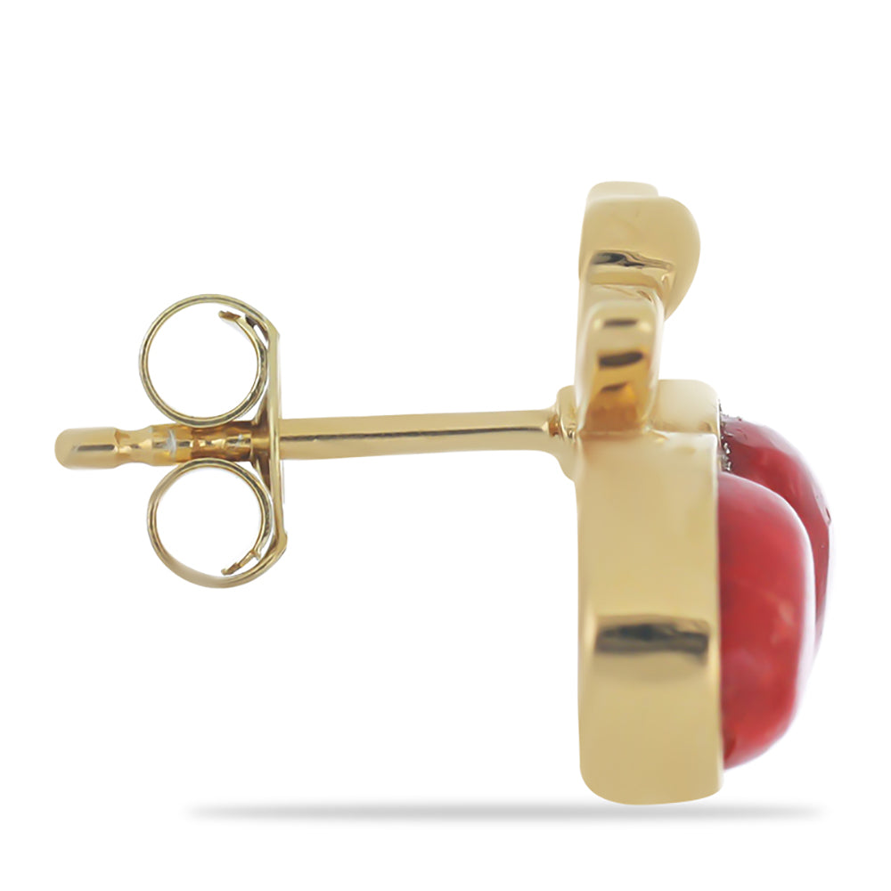 Pozlacené Stříbro 925/1000 - Náušnice s Červeným Houbovým Korálem - Karátové číslo: 3.51. přibližná hmotnost: 5.21 gramů