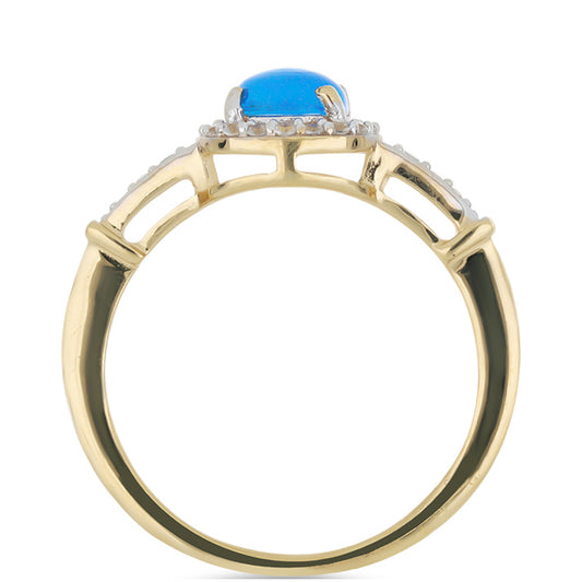 Pozlacený Stříbrný Prsten s Modrým Etiopským Opálem z Lega Dembi a Bílým Topazem