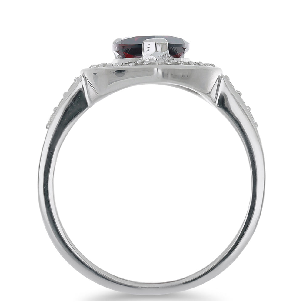 Stříbro 925/1000 - Prsten s Rhodolitovým Granátem z Minas Moatize a Bílým Topazem - Karátové číslo: 2.88. přibližná hmotnost: 4.01 gramů