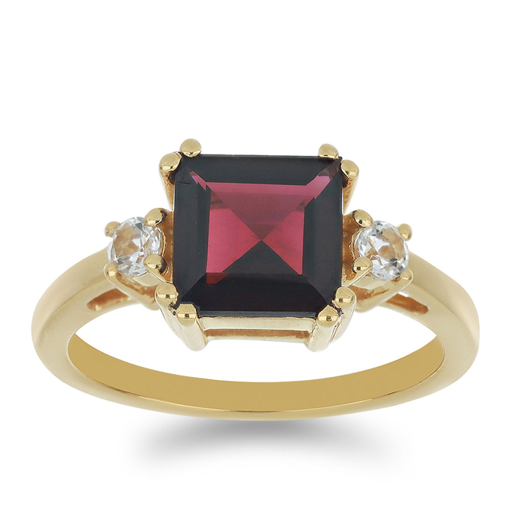 Pozlacené Stříbro 925/1000 - Prsten s Rhodolitovým Granátem z Minas Moatize a Bílým Topazem - Karátové číslo: 3.24. přibližná hmotnost: 3.62 gramů 3 