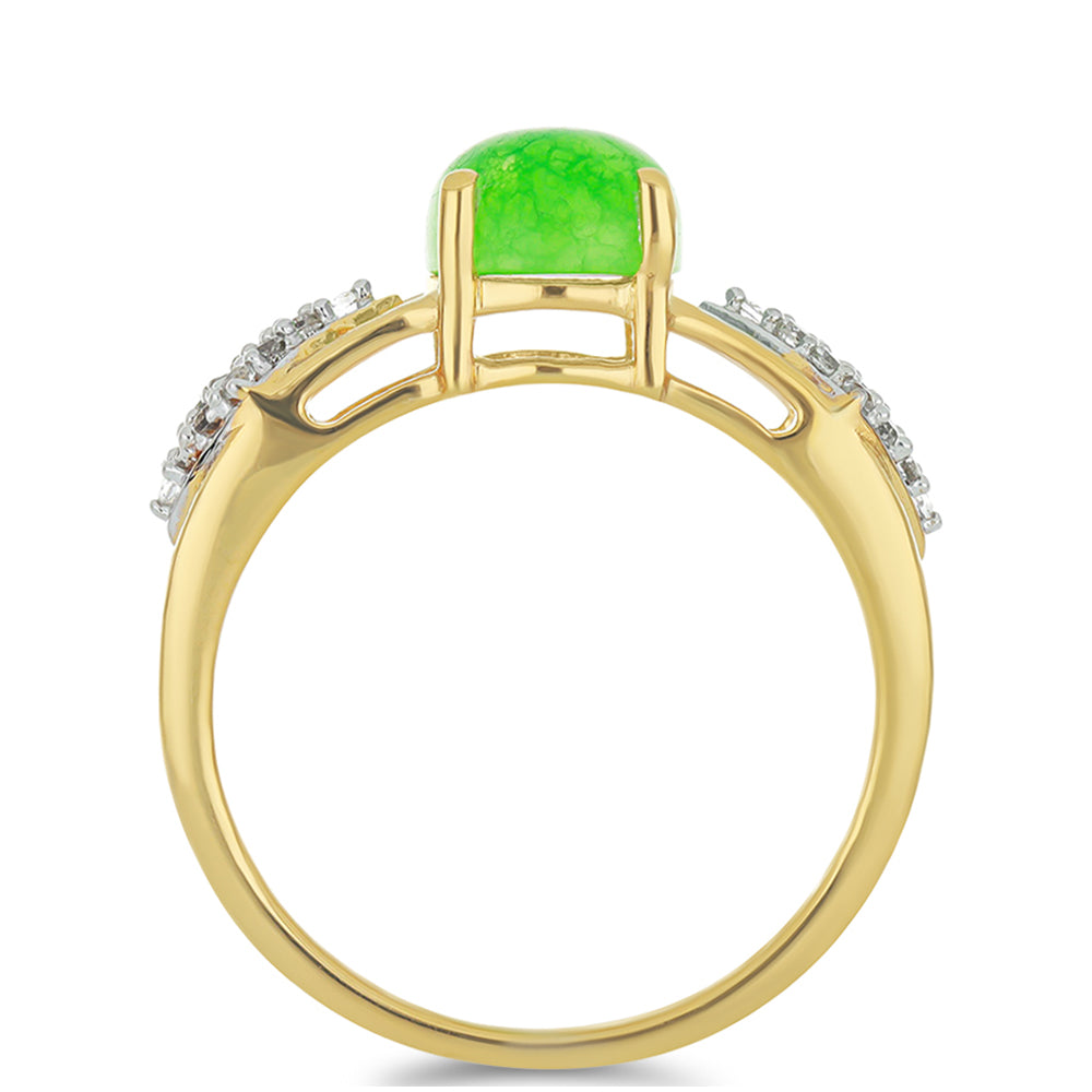 Pozlacený Stříbrný Prsten se Zeleným Jadeitem a Bílým Topazem
