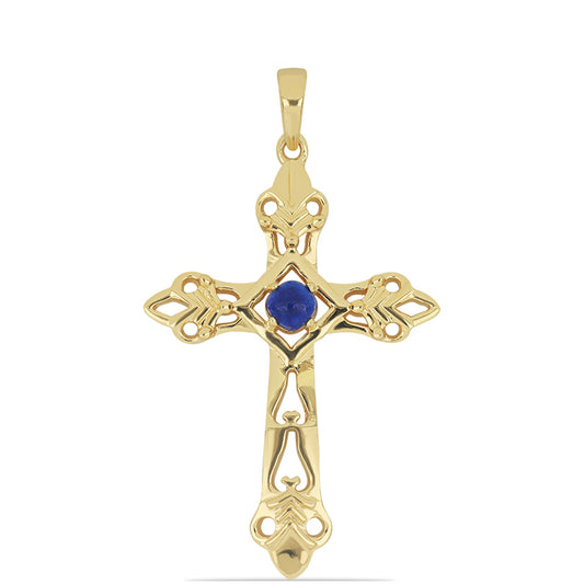 Kříž Pozlacený Stříbrný Přívěsek s Lapisem Lazuli z Badakšanu