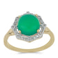 Pozlacený Stříbrný Prsten se Zeleným Onyxem a Bílým Topazem