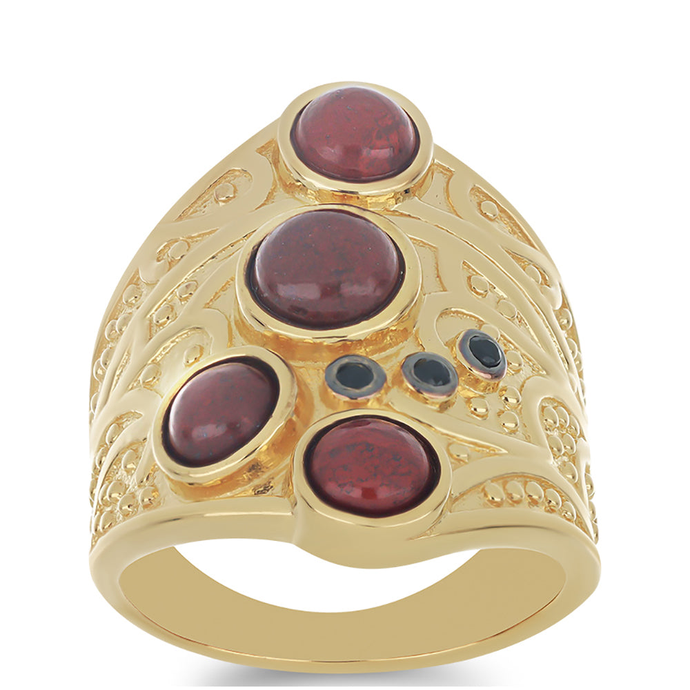 Pozlacený Stříbrný Prsten s Červeným Jaspisem a Černý Spinel z Horského Badachšánu