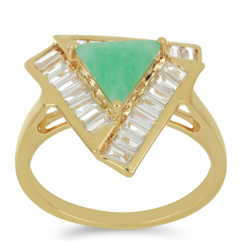 Pozlacené Stříbro 925/1000 - Prsten s Brazilským Smaragdem a Bílým Zirkonem - Karátové číslo: 3.08. přibližná hmotnost: 4.31 gramů 3 