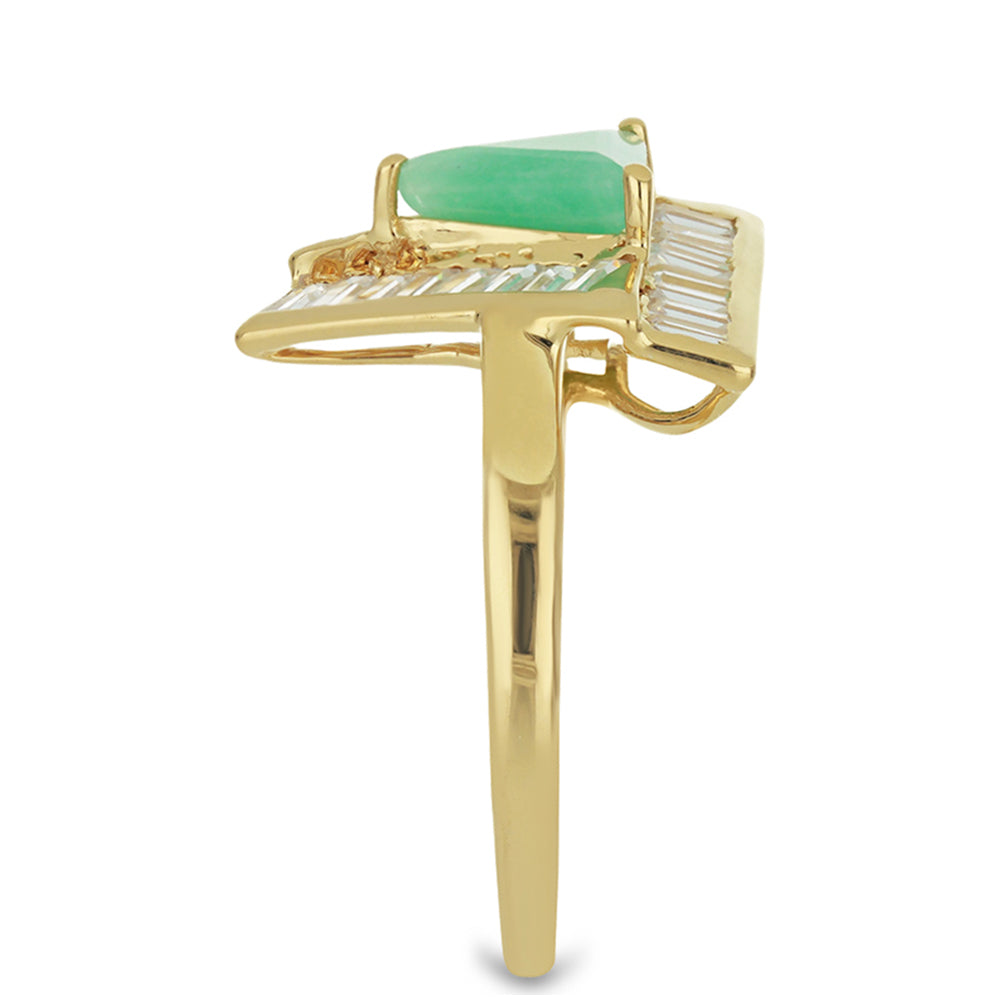 Pozlacené Stříbro 925/1000 - Prsten s Brazilským Smaragdem a Bílým Zirkonem - Karátové číslo: 3.08. přibližná hmotnost: 4.31 gramů