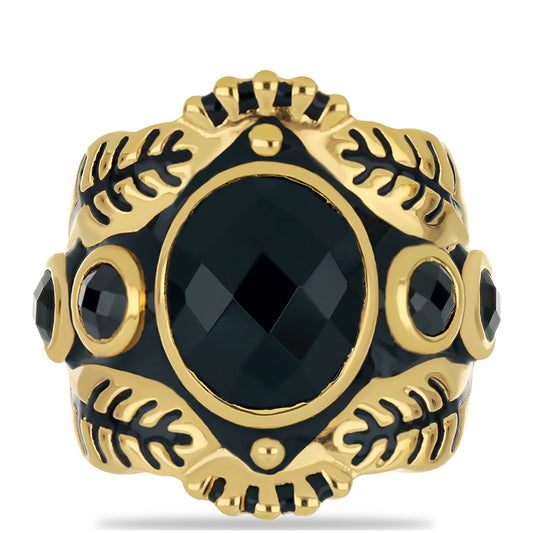 Pozlacený Stříbrný Prsten s Černým Onyxem