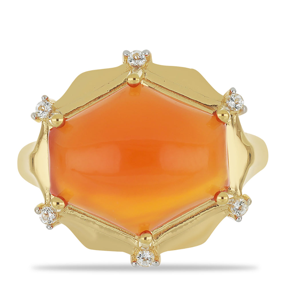 Pozlacený Stříbrný Prsten s Karneolem z Tagebau a Bílým Topazem 1 